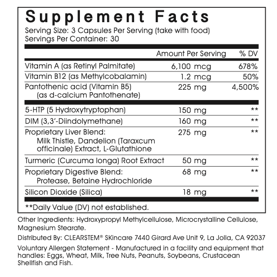 clearstem mindbodyskin hormonal acne supplement facts label